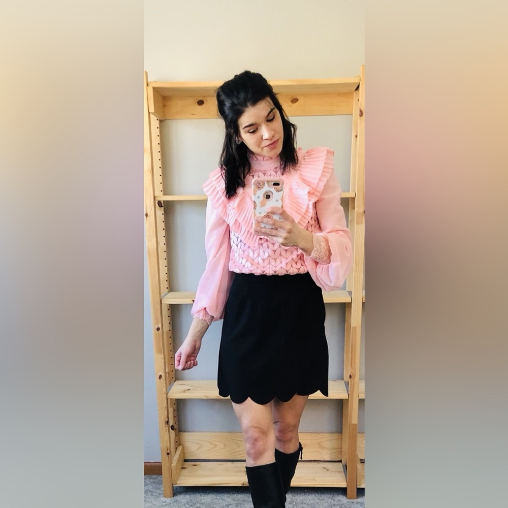 SHEIN Navy A-Line Skirt with Scalloped Hem